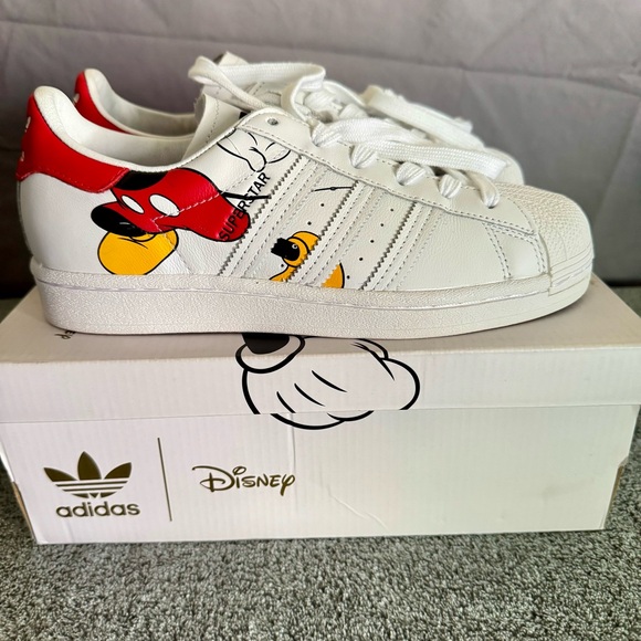 adidas Other - Adidas Disney Superstar White Sneakers with Red and Yellow Accents